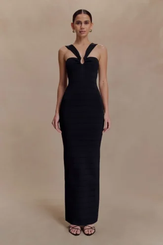 Jaylen Bandage Knit Maxi Dress – Black
