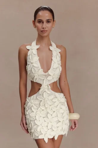 Jaylene Floral Crochet Mini Dress – White