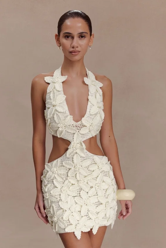 Jaylene Floral Crochet Mini Dress – White Jaylene Floral Crochet Mini Dress – White
