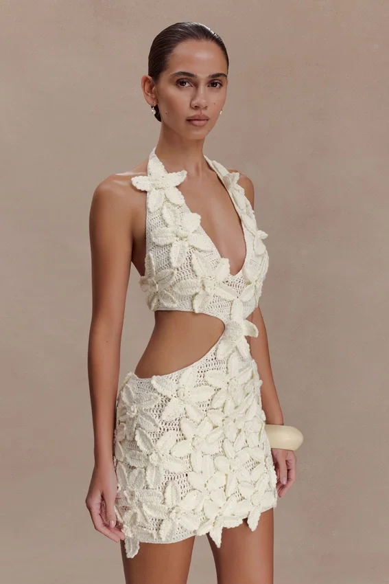 Jaylene Floral Crochet Mini Dress – White Jaylene Floral Crochet Mini Dress – White