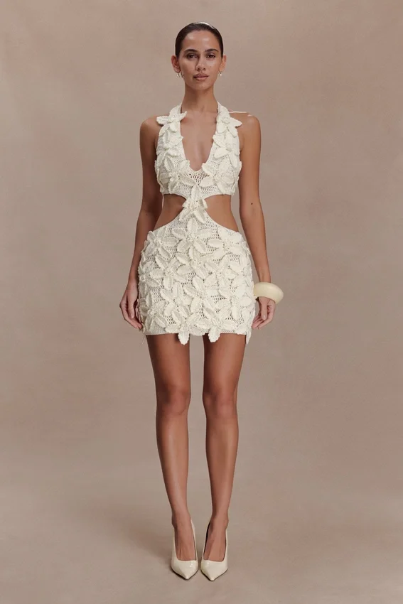 Jaylene Floral Crochet Mini Dress – White Jaylene Floral Crochet Mini Dress – White