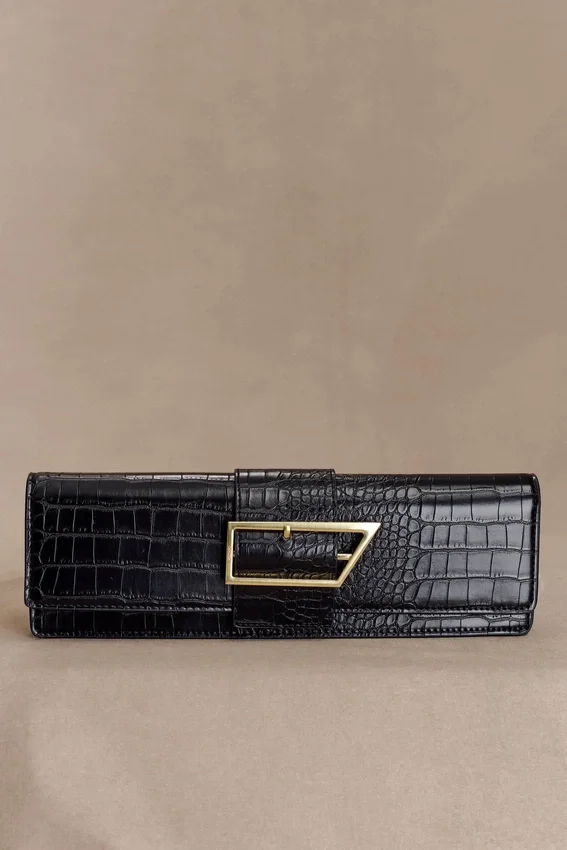 Jessica Faux Leather Crocodile Clutch – Black Jessica Faux Leather Crocodile Clutch – Black