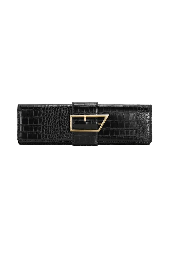 Jessica Faux Leather Crocodile Clutch – Black Jessica Faux Leather Crocodile Clutch – Black