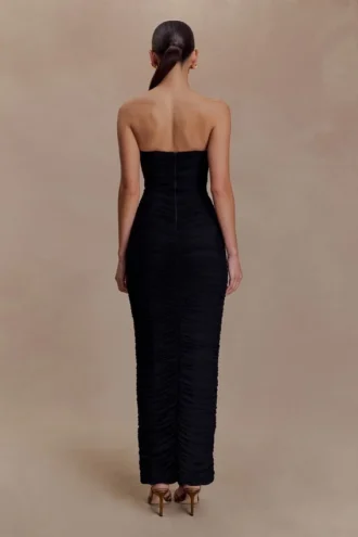 Jianna Strapless Mesh Maxi Dress – Black