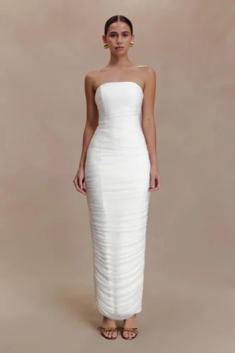 Jianna Strapless Mesh Maxi Dress – Ivory