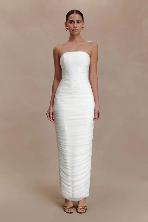 Jianna Strapless Mesh Maxi Dress – Ivory Jianna Strapless Mesh Maxi Dress – Ivory
