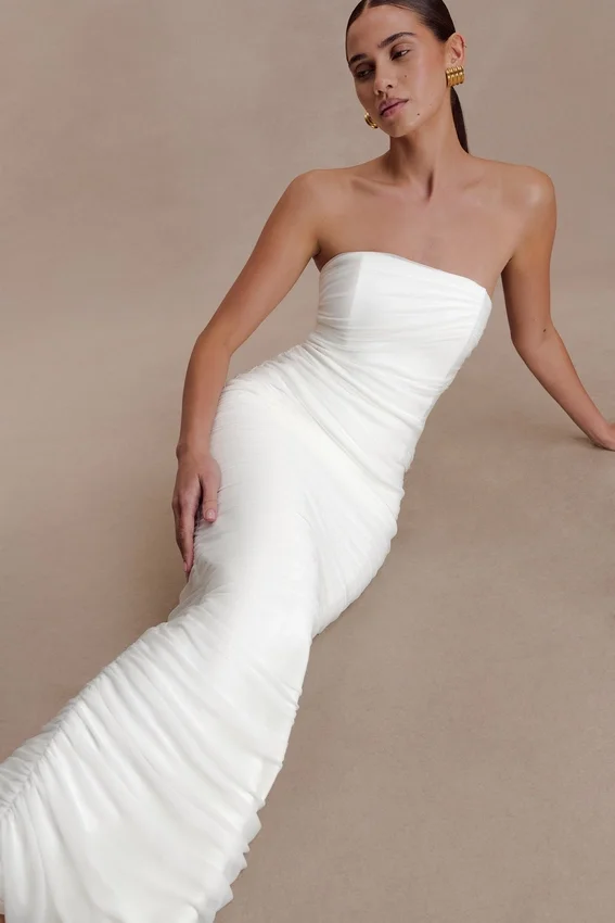 Jianna Strapless Mesh Maxi Dress – Ivory Jianna Strapless Mesh Maxi Dress – Ivory