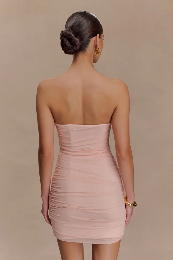 Jianna Strapless Mesh Mini Dress – Powder Pink Jianna Strapless Mesh Mini Dress – Powder Pink