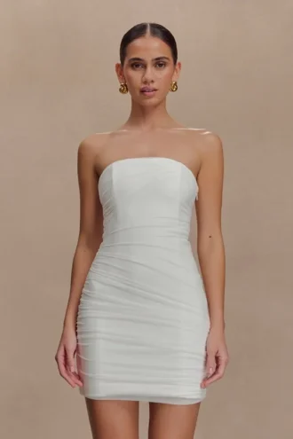 Jianna Strapless Mesh Mini Dress – White