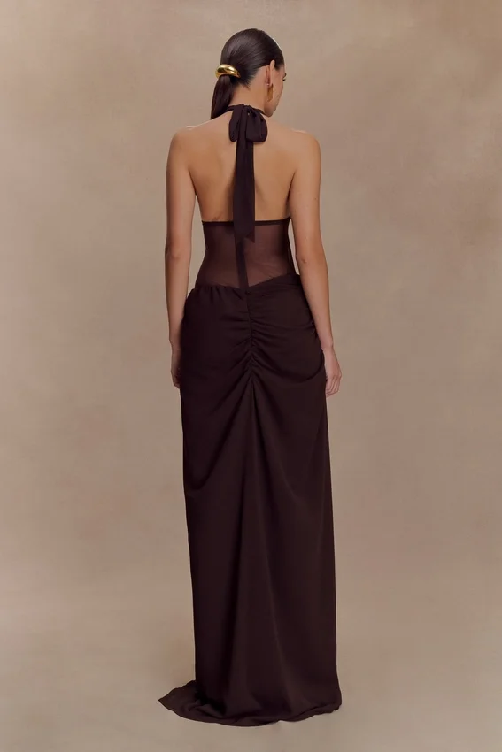 Jonna Chiffon And Mesh Maxi Dress – Dark Chocolate Jonna Chiffon And Mesh Maxi Dress – Dark Chocolate