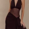 Jonna Chiffon And Mesh Maxi Dress – Dark Chocolate Jonna Chiffon And Mesh Maxi Dress – Dark Chocolate