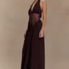 Jonna Chiffon And Mesh Maxi Dress – Dark Chocolate Jonna Chiffon And Mesh Maxi Dress – Dark Chocolate
