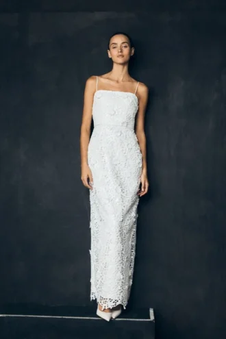 Josefa Sequin Lace Maxi Dress – White