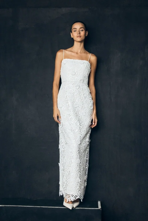 Josefa Sequin Lace Maxi Dress – White Josefa Sequin Lace Maxi Dress – White