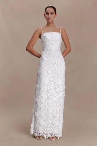 Josefa Sequin Lace Maxi Dress – White