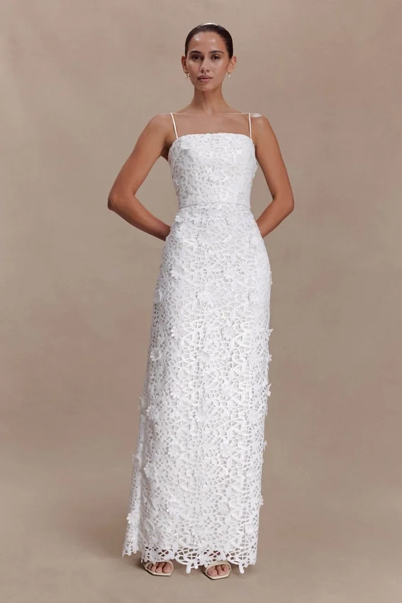 Josefa Sequin Lace Maxi Dress – White Josefa Sequin Lace Maxi Dress – White