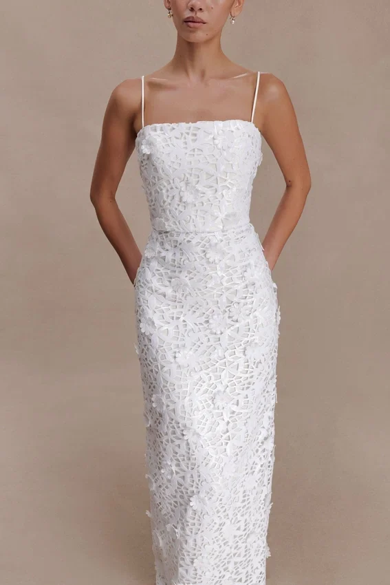 Josefa Sequin Lace Maxi Dress – White Josefa Sequin Lace Maxi Dress – White