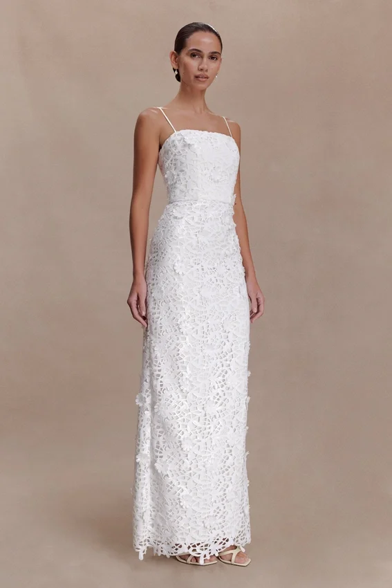 Josefa Sequin Lace Maxi Dress – White Josefa Sequin Lace Maxi Dress – White