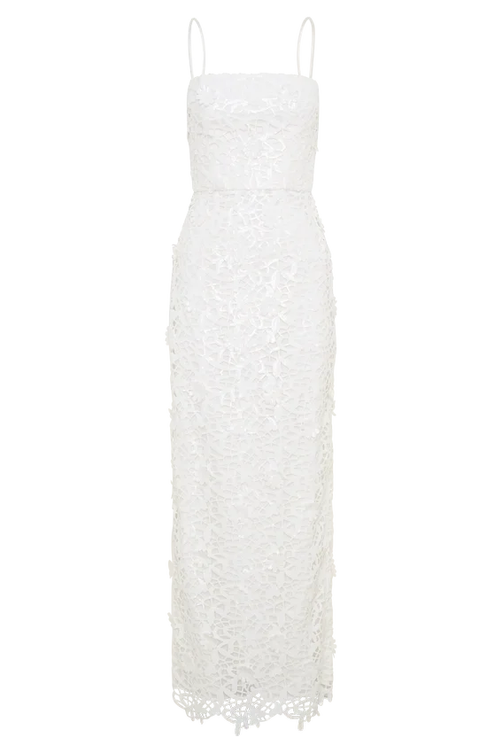 Josefa Sequin Lace Maxi Dress – White Josefa Sequin Lace Maxi Dress – White