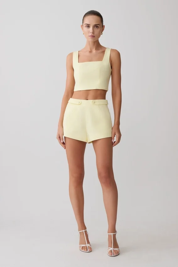 Josephine Cotton Shorts With Waistbands – Lemon Josephine Cotton Shorts With Waistbands – Lemon