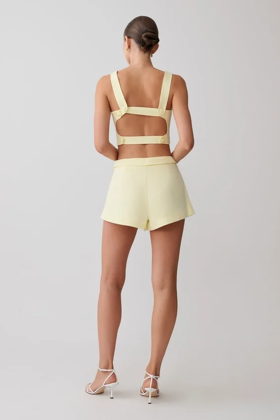 Josephine Cotton Shorts With Waistbands – Lemon Josephine Cotton Shorts With Waistbands – Lemon