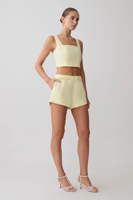 Josephine Cotton Shorts With Waistbands – Lemon Josephine Cotton Shorts With Waistbands – Lemon