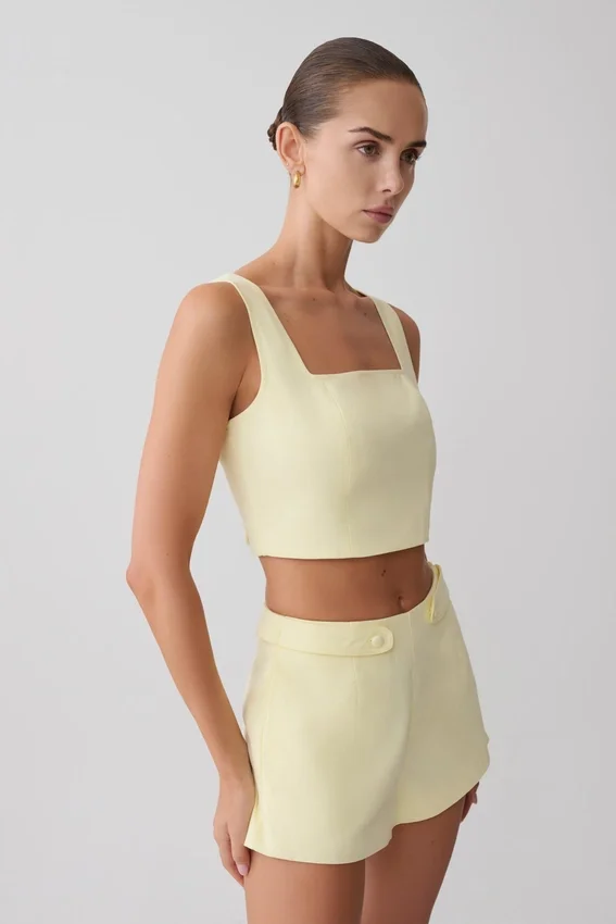 Josephine Cotton Shorts With Waistbands – Lemon Josephine Cotton Shorts With Waistbands – Lemon