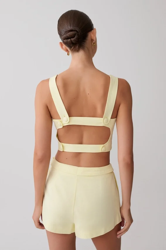 Josephine Cotton Shorts With Waistbands – Lemon Josephine Cotton Shorts With Waistbands – Lemon