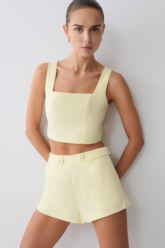 Josephine Cotton Shorts With Waistbands – Lemon Josephine Cotton Shorts With Waistbands – Lemon
