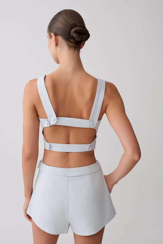 Josephine Crop Top With Open Back – Ice Blue Josephine Crop Top With Open Back – Ice Blue