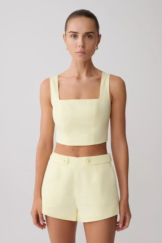 Josephine Crop Top With Open Back – Lemon Josephine Crop Top With Open Back – Lemon