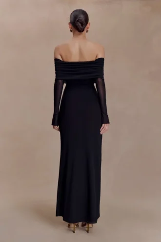 Josie Off Shoulder Mesh Maxi Dress – Black
