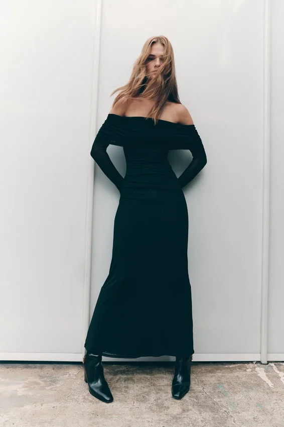 Josie Off Shoulder Mesh Maxi Dress – Black Josie Off Shoulder Mesh Maxi Dress – Black