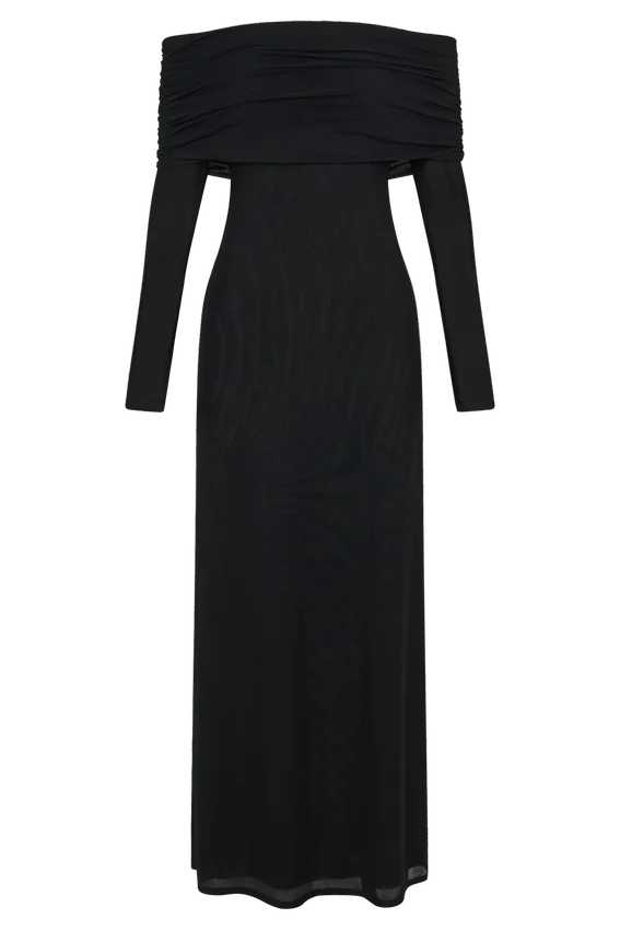 Josie Off Shoulder Mesh Maxi Dress – Black Josie Off Shoulder Mesh Maxi Dress – Black