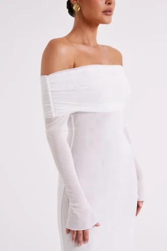 Josie Off Shoulder Mesh Maxi Dress – Ivory