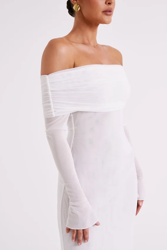 Josie Off Shoulder Mesh Maxi Dress – Ivory Josie Off Shoulder Mesh Maxi Dress – Ivory