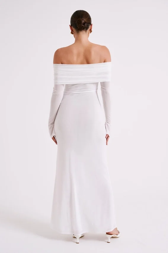 Josie Off Shoulder Mesh Maxi Dress – Ivory Josie Off Shoulder Mesh Maxi Dress – Ivory