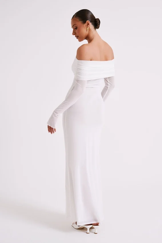 Josie Off Shoulder Mesh Maxi Dress – Ivory Josie Off Shoulder Mesh Maxi Dress – Ivory