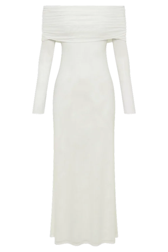Josie Off Shoulder Mesh Maxi Dress – Ivory Josie Off Shoulder Mesh Maxi Dress – Ivory
