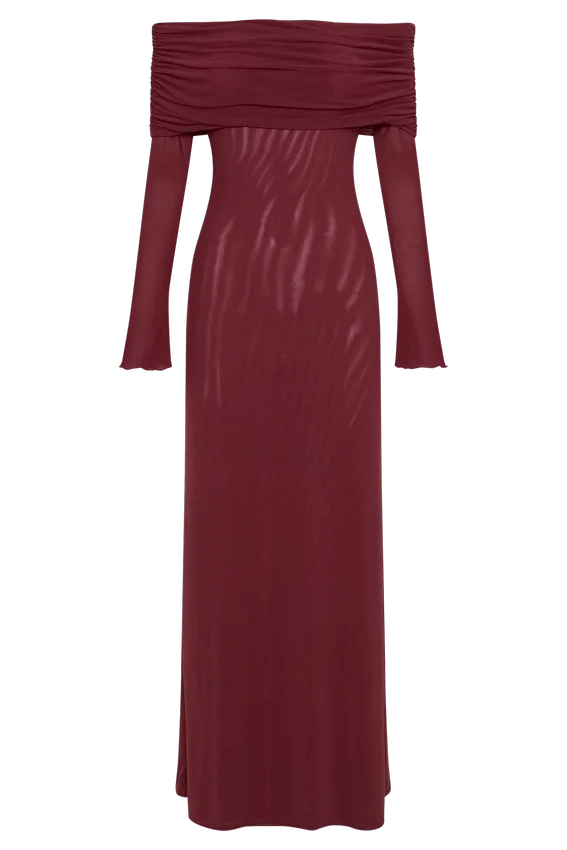 Josie Off Shoulder Mesh Maxi Dress – Wine Josie Off Shoulder Mesh Maxi Dress – Wine