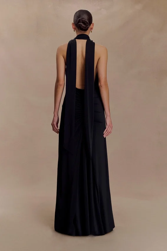 Juliet Slinky Maxi Dress With Scarf – Black Juliet Slinky Maxi Dress With Scarf – Black