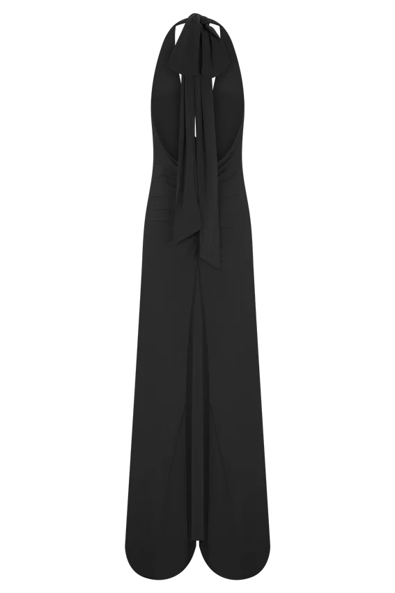 Juliet Slinky Maxi Dress With Scarf – Black Juliet Slinky Maxi Dress With Scarf – Black