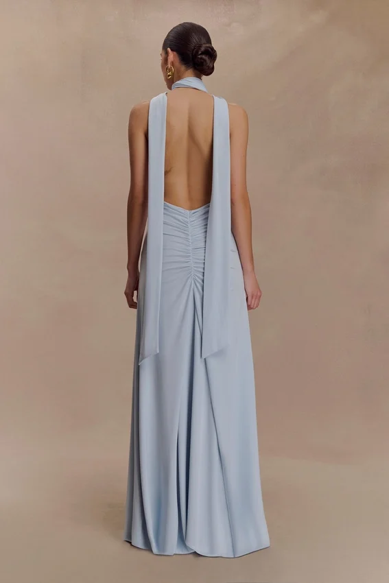 Juliet Slinky Maxi Dress With Scarf – Pale Blue Juliet Slinky Maxi Dress With Scarf – Pale Blue