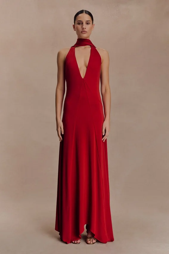 Juliet Slinky Maxi Dress With Scarf – Ruby Juliet Slinky Maxi Dress With Scarf – Ruby