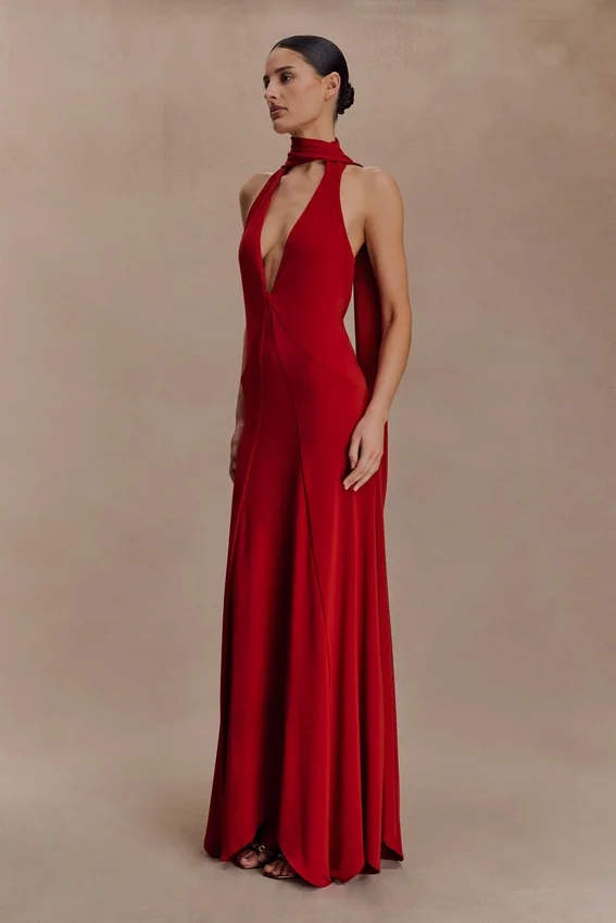 Juliet Slinky Maxi Dress With Scarf – Ruby Juliet Slinky Maxi Dress With Scarf – Ruby