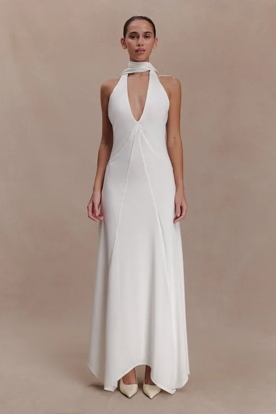 Juliet Slinky Maxi Dress With Scarf – White Juliet Slinky Maxi Dress With Scarf – White