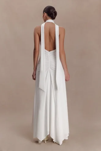 Juliet Slinky Maxi Dress With Scarf – White
