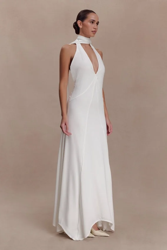 Juliet Slinky Maxi Dress With Scarf – White Juliet Slinky Maxi Dress With Scarf – White