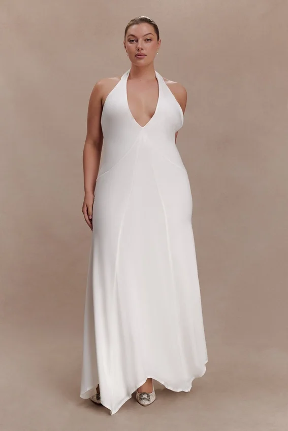 Juliet Slinky Maxi Dress With Scarf – White Juliet Slinky Maxi Dress With Scarf – White