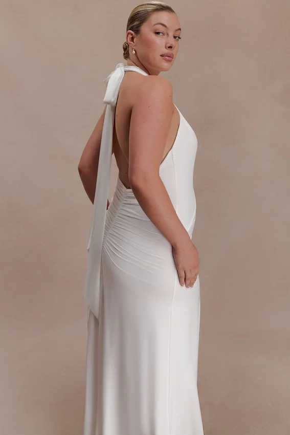 Juliet Slinky Maxi Dress With Scarf – White Juliet Slinky Maxi Dress With Scarf – White